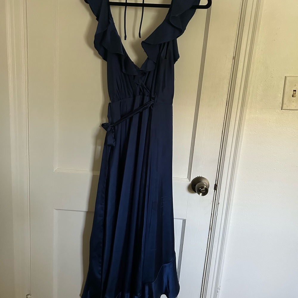 Astr Blue Ruffled Wrap Midi Dress - Picture 2 of 3